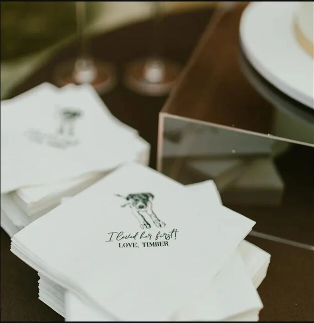 50PCS Custom Pet Cocktail Napkins for Weddings and Special Events - Personalized Wedding Napkins with Dog or Cat Illustrations