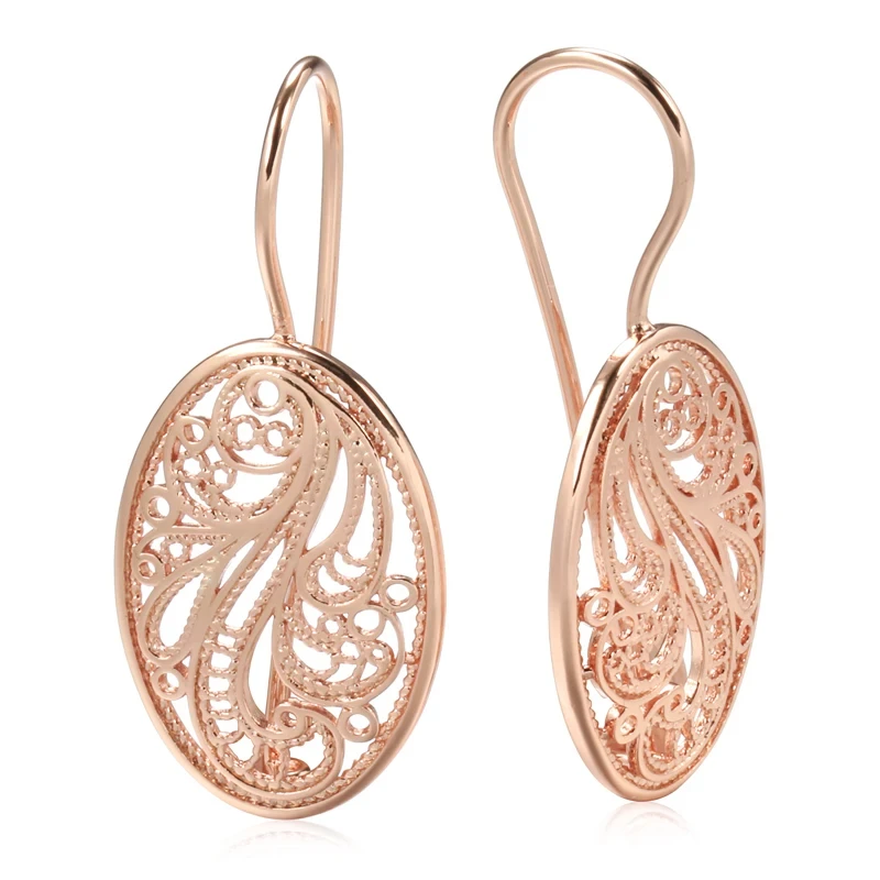 Wbmqda Vintage Hollow Metal Flower Hanging Earrings For Women 585 Rose Gold Color Ethnic Bride Wedding Party Fine Jewelry Gifts