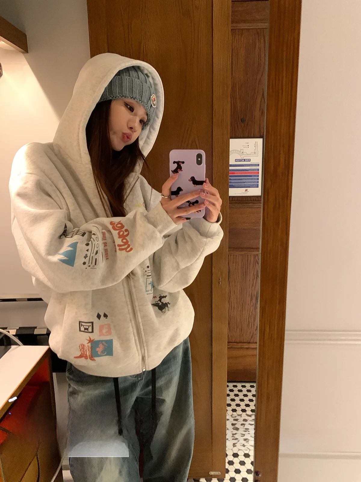 

Теплая толстовка с капюшоном на флисовой подкладке для женщин, осенне-зимний термотоп Xianai No Spice, толстовка с капюшоном в американском ретро-стиле с принтом