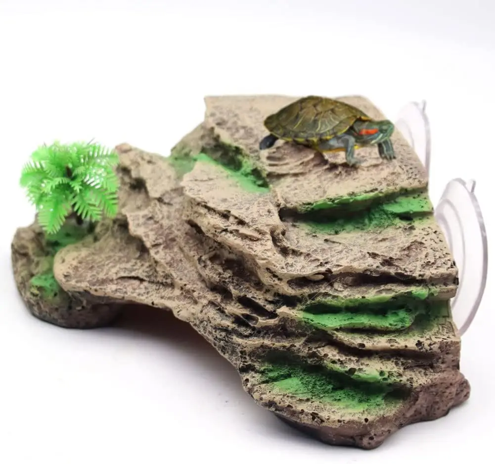 Schildkröte, die Plattform, Terrasse mit Saugnäpfen, Reptilienharz, Kletterstufe, Aquarium-Dekoration, Aquarium-Felsen-Dekoration