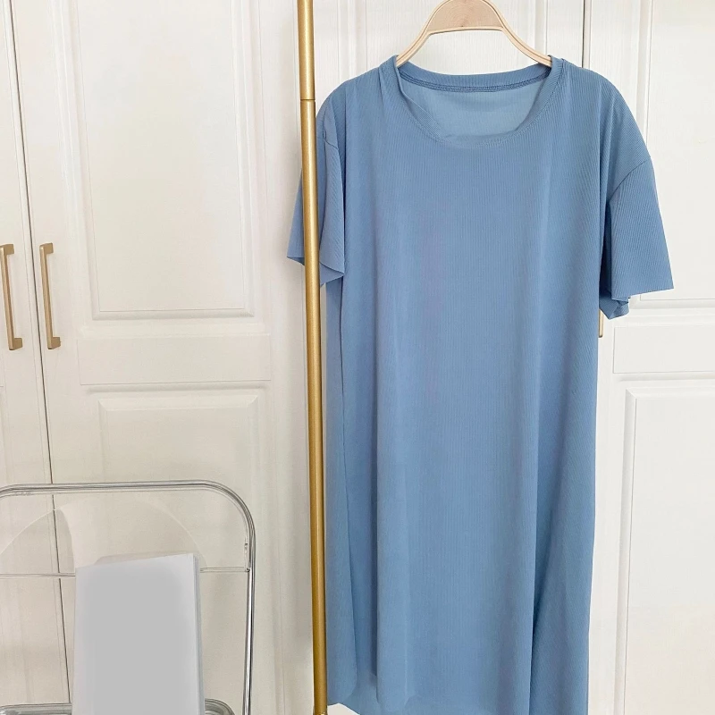 Women Short Sleeve Oversize T-Shirt Dress Solid Color A-Line Lounge Sleepshirt