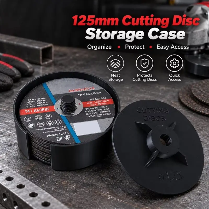 ABUI-Empty Organizer Case For 125Mm Cutting Disc Storage Box With Lid, 5 Inch Grinding Wheel Holder In Black Gray