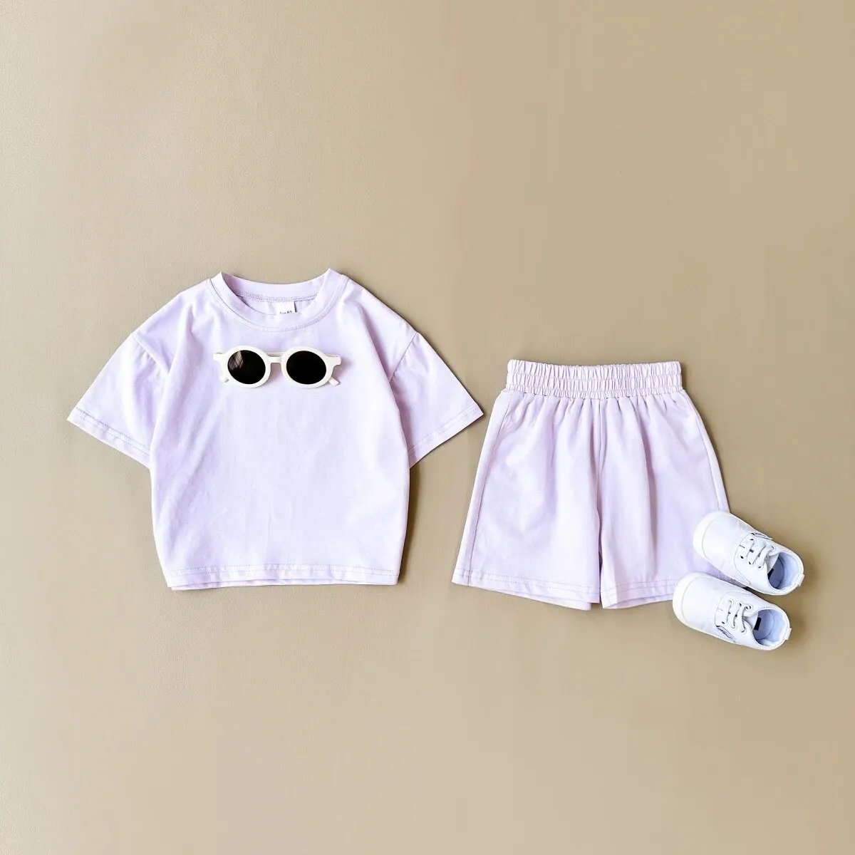 2024 Toddler Baby Summer Casual Clothes Sets Solid Short Sleeve T-shirt Tops Short Pants Boys Girls Clothes 2Pcs Set Clothes