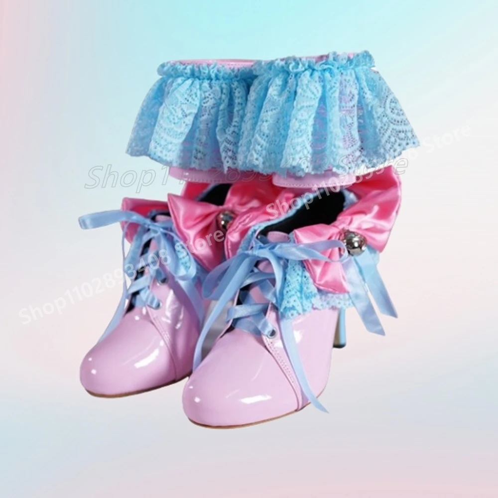 Escarpins décorés en dentelle multicolore pour femmes, nœud papillon, cloche cosplay, talon aiguille sexy, chaussures pour femmes, 2025