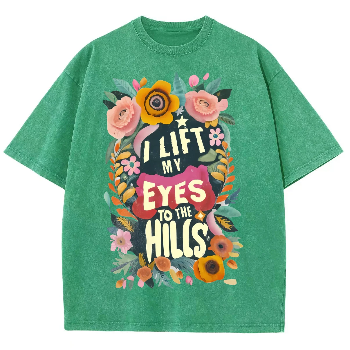 Vintage Loose Shoulder Designer New Short-Sleeved Oversize Washed Denim Wreath Letter Print Neutral Style T-Shirt