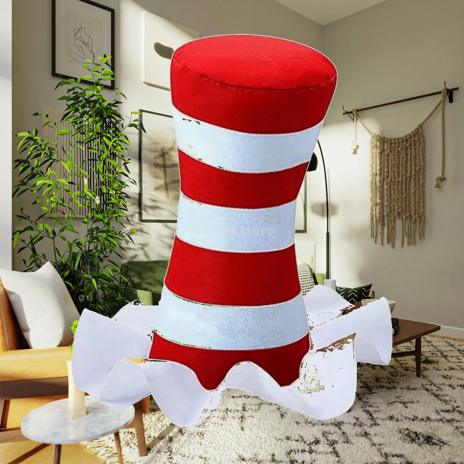 Halloween Hat Red and White Striped for Stage Performance Carnivals Party