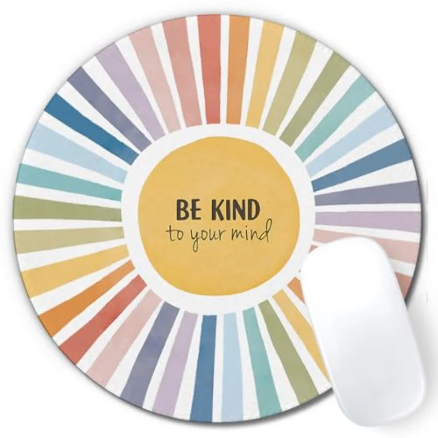 Boho Colorful Rainbow Sun Mouse Pad, Be Kind To Your Mind Cute Rainbow Sunshine Mouse Pads Mousepad for Desk Home Office Dorm C