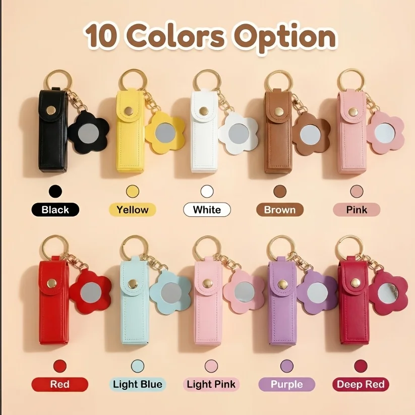 High-quality gift for women: the latest portable lipstick tissue | Cute flower-shaped mirror design | Synthetic leather | Mini makeup bag + keychain + mobile touch screen | Suitable for adult women | New gift | Portabl
