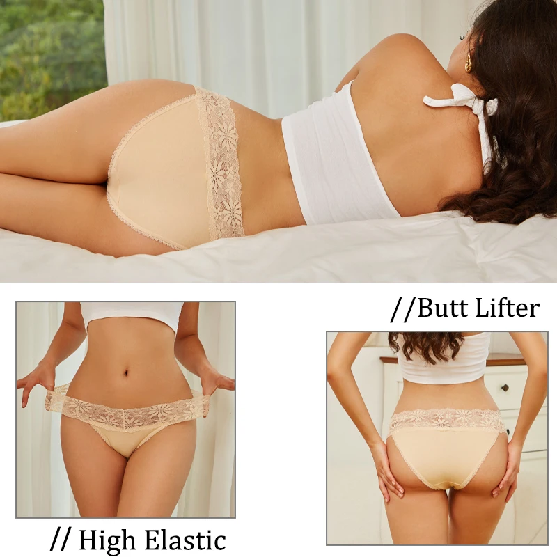 4PCS/Set Sexy Lace Briefs Women Cotton Panties Solid Color Comfortable Underwear Female Lace Splicing Sexy Lingerie Intimates