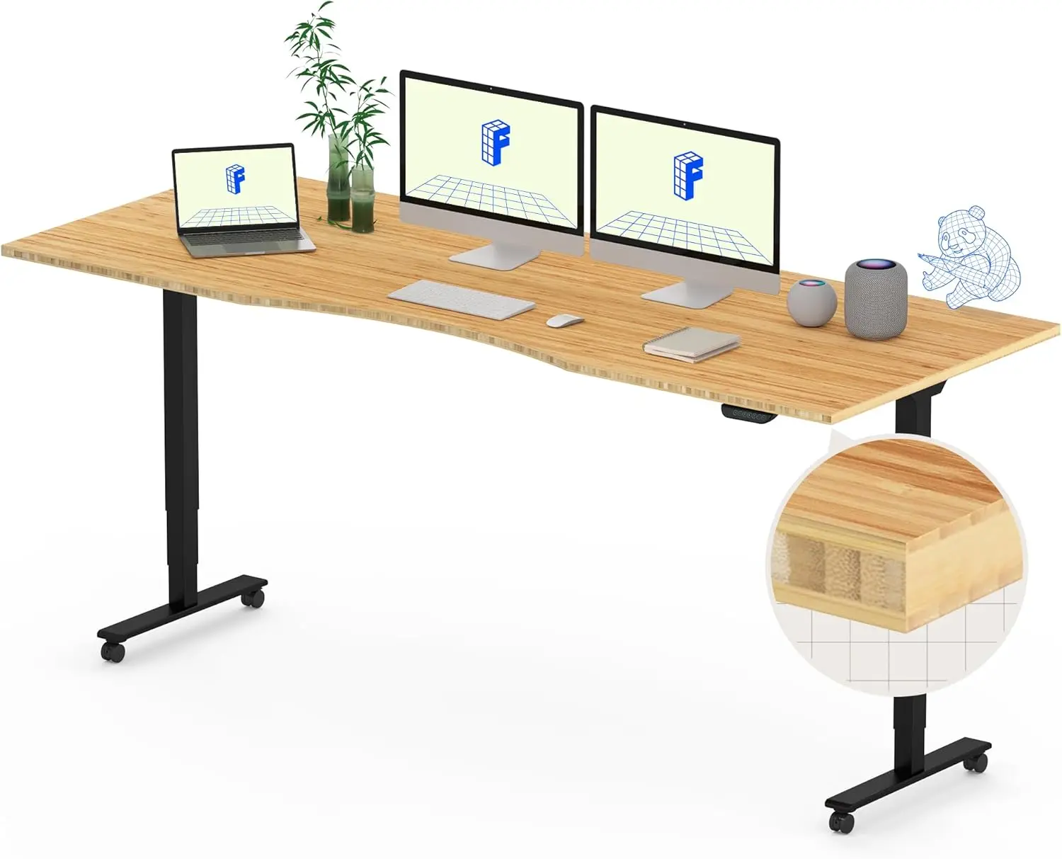 

E6 MAX Bamboo Dual Motor 3 Stages Standing Desk 78x30 Inch Whole-Piece Board Electric Height Adjustable Stand Up Desk Large Load