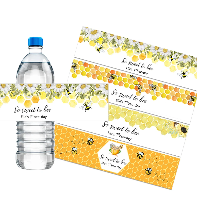 Custom Honey Bee Birthday Bee Party Decorations Labels Water Bottle Sticker Labels  Sweet To Bee One Party Personalized Name