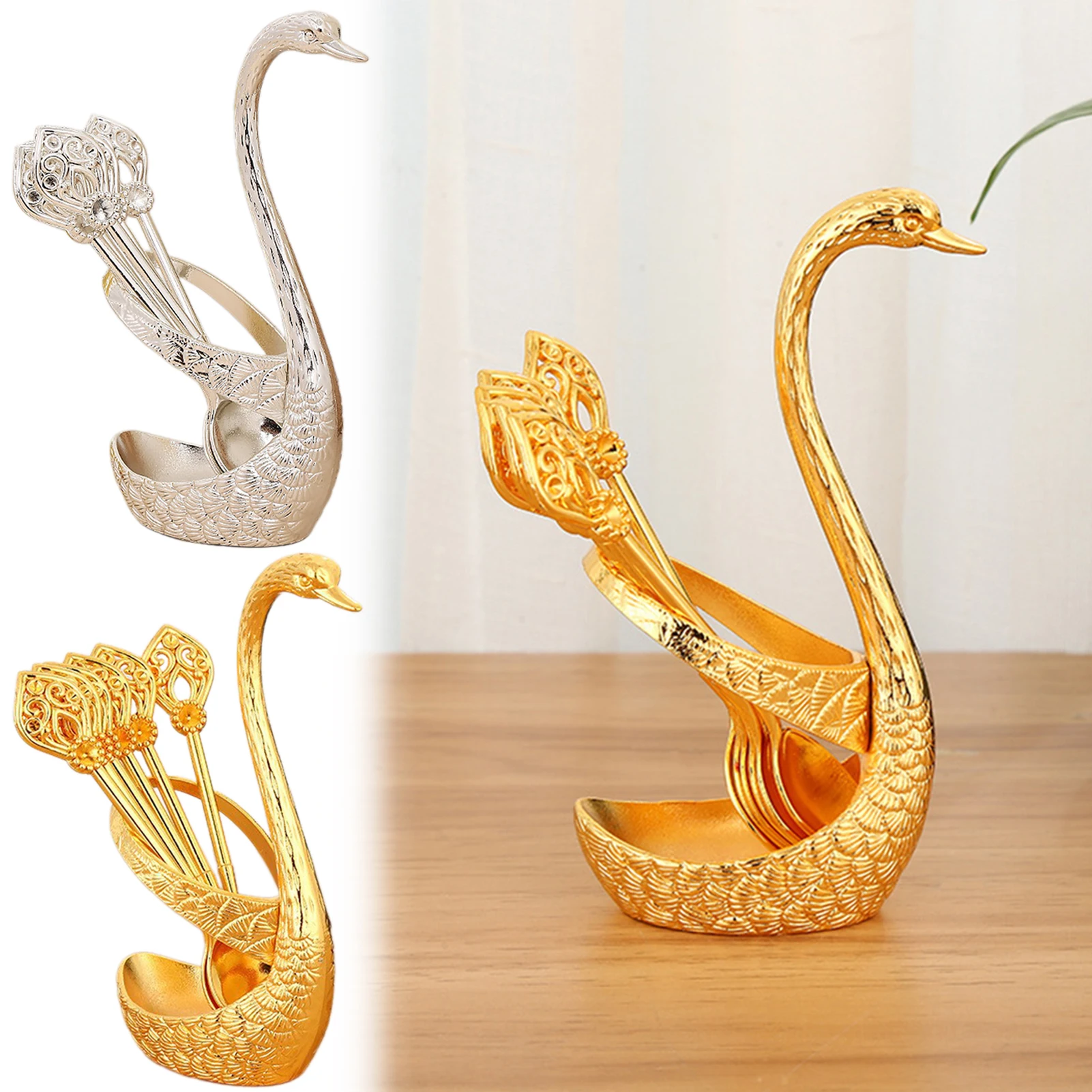 Novelty Swan-Design Coffee Stirring Spoon Set Mirror Polished Surfaces Modern Home Kitchen Decor