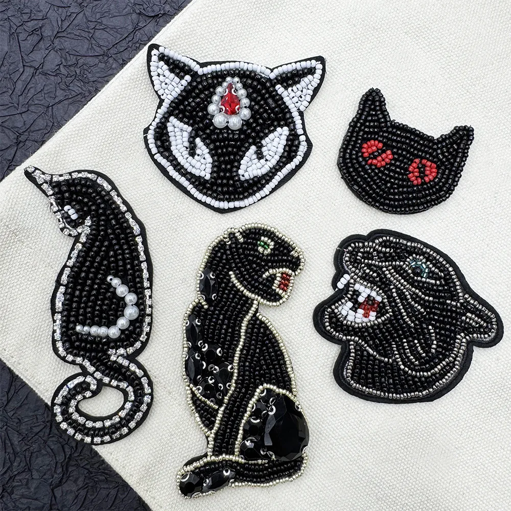 Handmade beaded rhinestone black fashion badges, clothing embroidery fabric patches