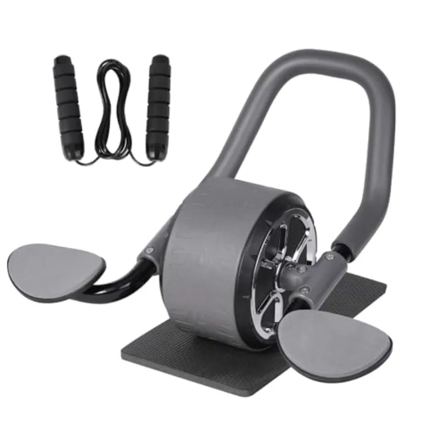 Ab Wheel with Jump Rope for home gym use ABS plastic black automatic rebound and elbow support for core training