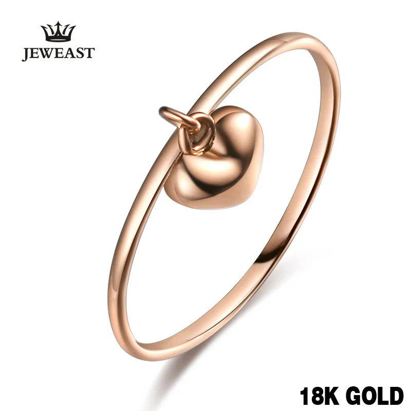 

18k Pure Gold Women Ring Female Heart Charm Genuine Real Girl Gift Fashion Trendy Rings Party Rose Support Customization New