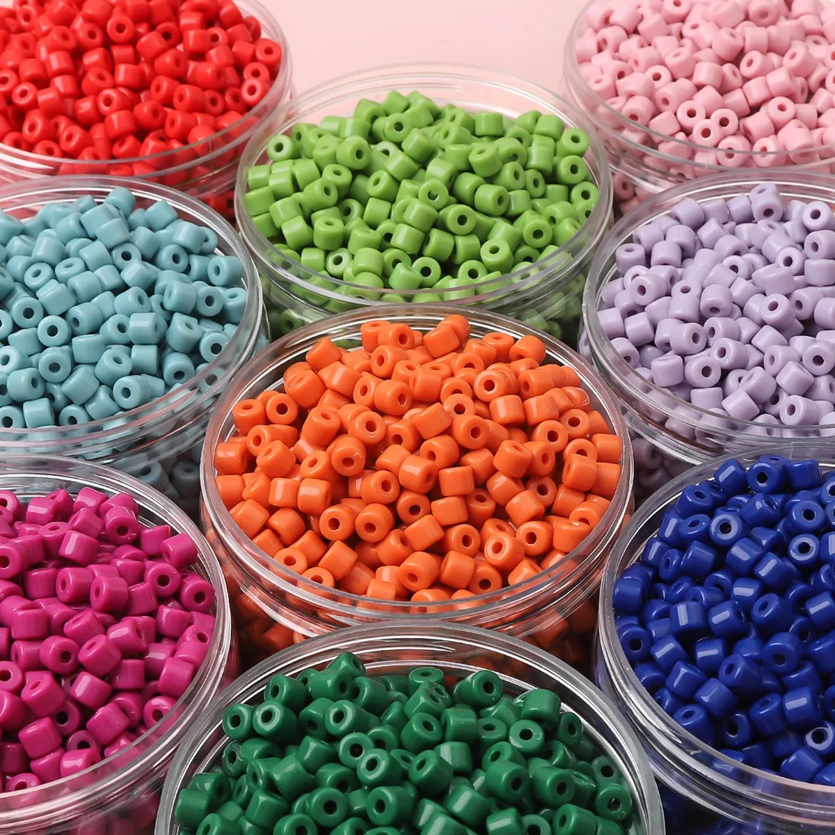 500g/lot Acrylic Pony Beads Rainbow Color Cylindrical Spacer Beads for Jewelry Making DIY Bracelet Pendant Handmade Braid