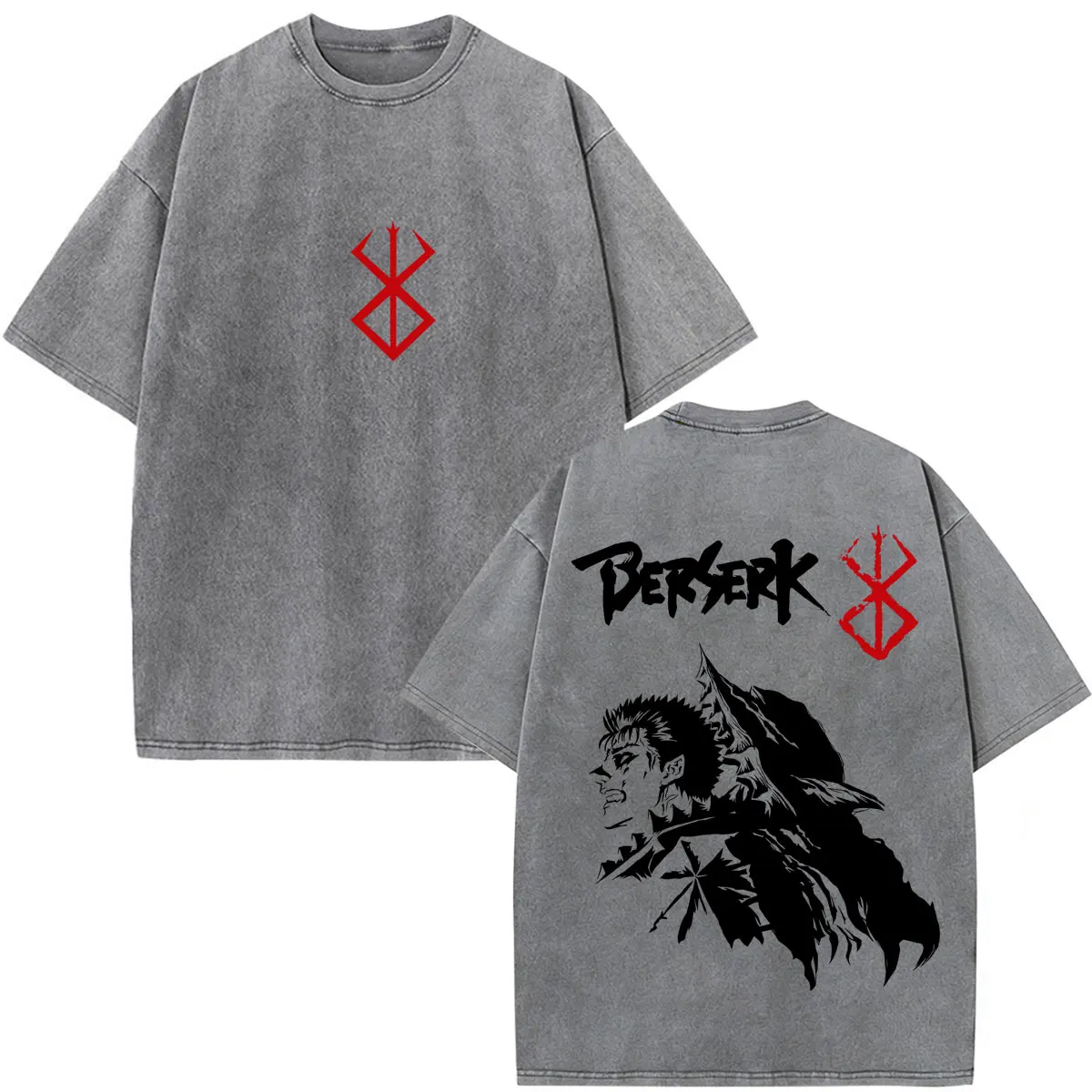 Limted Washed Anime Berserk Guts T-shirt Harajuku Manga Gatsu Griffith Zodd O-Neck Tee Shirt Men Women Cotton Casual Loose Tees