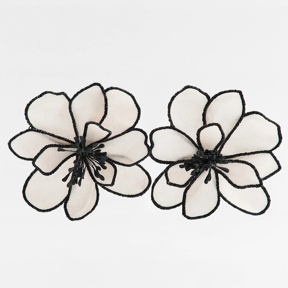 Vedawas Flower Earrings,Bohemia Maxi Fabric 3D Flower Charm Layer Big Handmade Cloth Floral Stud Women Earring Wedding Jewelry