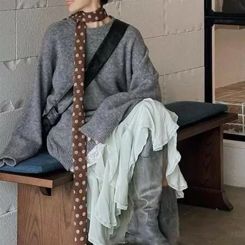 

Длинные черно-белые колье-чокеры в горошек для женщин и девушек, тонкие мягкие ленточные цепочки на шею во французском стиле, аксессуары для вечеринок и торжественных мероприятий