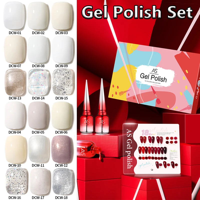 

AS 18pcs Milky White Jelly Nude Gel Nail Polish Set 15ml White Translucent Soak Off Gel Vernis Semi Permanent Kit