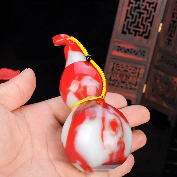 Natural Xinjiang Gobi Gold Silk Jade Chicken Blood Jade Floating Flower Gourd Ornaments, Popular Fulushou Handle Ornaments