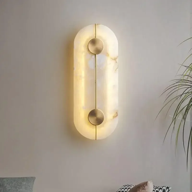 Nordic Modern Creative Marble Wall Lamp for Living Room Gold Copper Home Indoor Decoration LED Sconce Bedroom Bedside Round