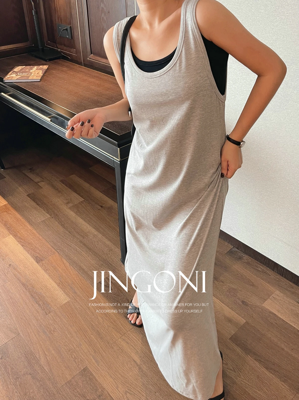 Double Layed Black Tank Sleeveless Dress Women Clothing 2024 Summer Fashion Korean Style New Elegant Vintage Party Long Robe