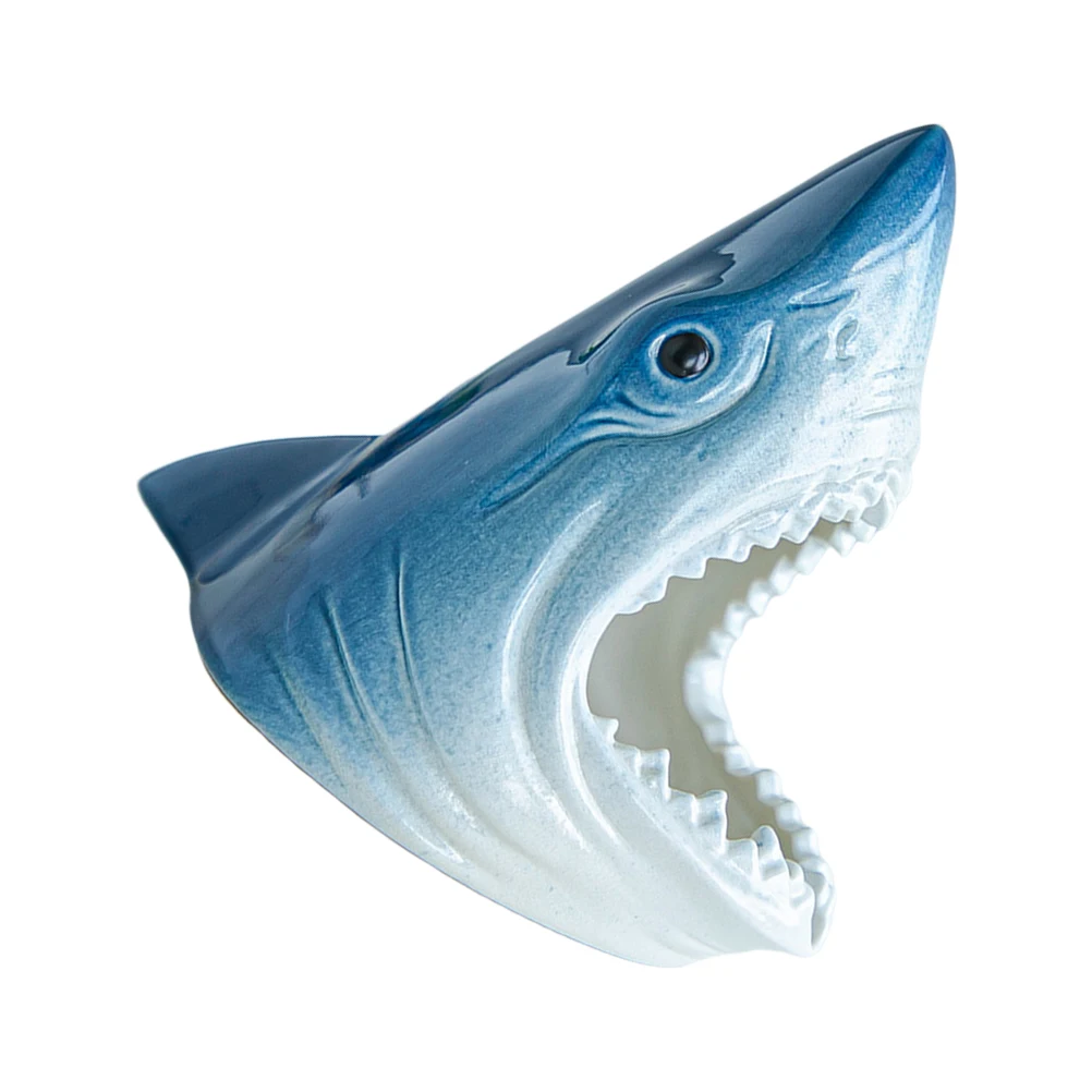 

Ceramic Shark Head Statue Fish Tank Decor Realistic Simulation Aquarium Landscaping Cave for Aquatic Habitat and Interior