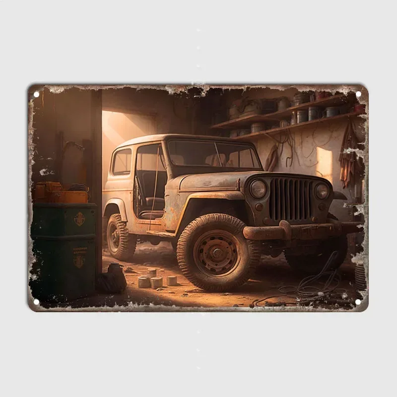 Abandoned Jeep Willis Decoration Wall Decor Metal Signs Tin Plaque Garage Living Room Decoration Art Mural Vintage Home Decor