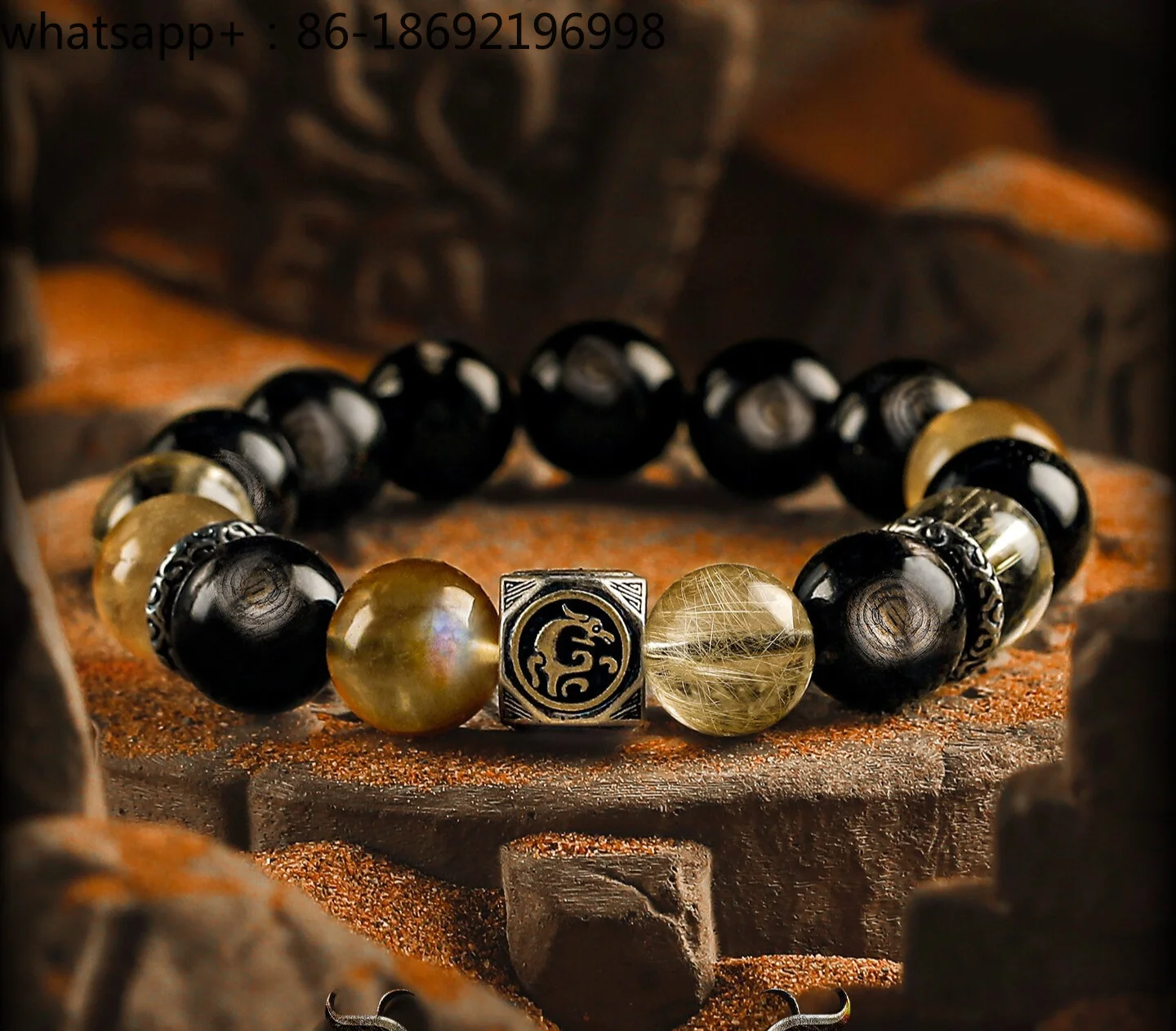 [Uninhibited] Natural Blond Crystal Bracelet Men's Premium Sense Cross Starlight Cat's Eye Golden Luck Stone Bracelet