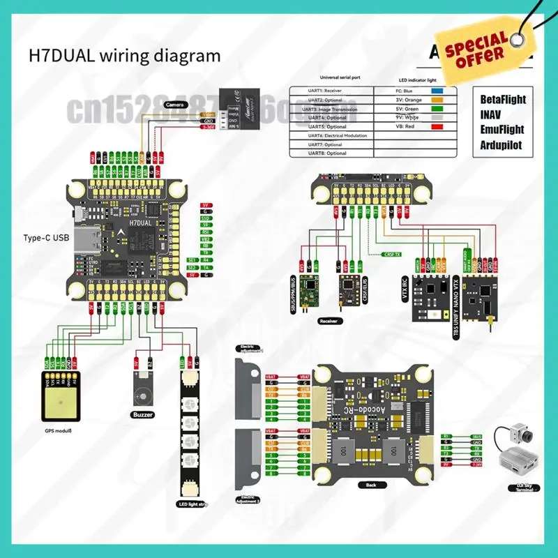 -ABJZ H743DUAL وحدة تحكم في الطيران Dual Gyro BMI270 3-6S OSD Baro، 30.5 مم × 30.5 مم Betaflight لطائرات بدون طيار RC FPV