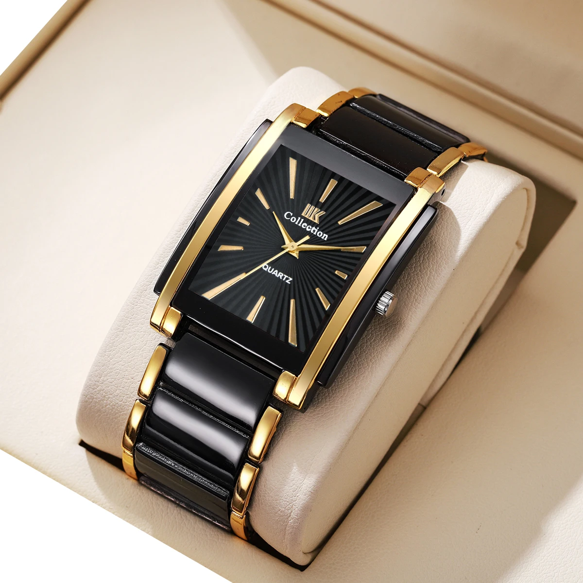 Mode Rechteck Männer Business Uhren Luxus Edelstahl Band Quarz Armbanduhr Für Herren Uhr Reloj Hombre (Ohne Box)