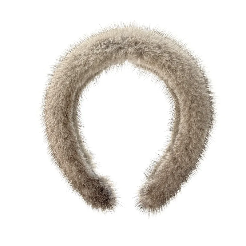 New Winter Real Mink Fur Headband For Women Hair Accessories Solid Head Wraps Warm Furry Gift