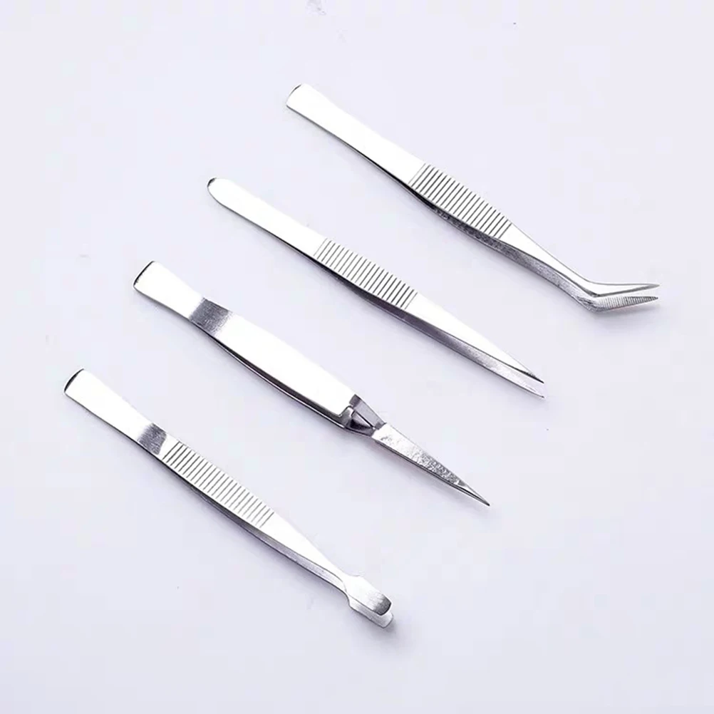 

4pcs Steel Tweezers Set for Nail Repair Lightweight Pointed Tips Multifunctional Eyelash Manicure Professional Use