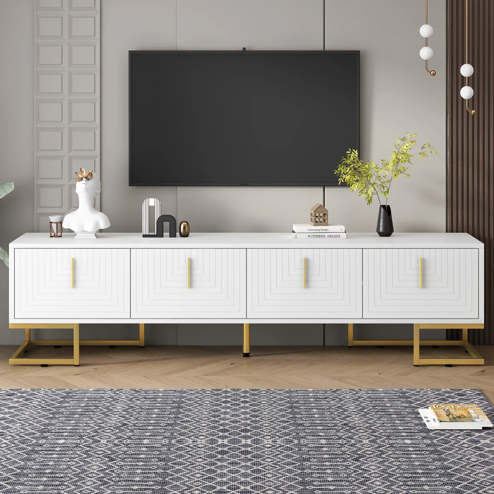 Modern TV Stand for TVs Up to 80'', Media Console Table with Adjustable Shelves Cabinet with Geometric Lines for Living Room