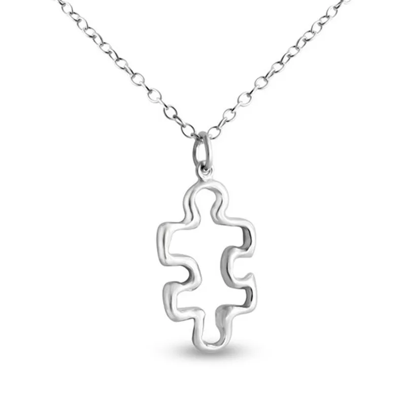 Hollow Rock Jigsaw Puzzle Piece Necklace Autism Awareness Quote Frame Pendant Chain Collar Choker for Best Friends Friendship