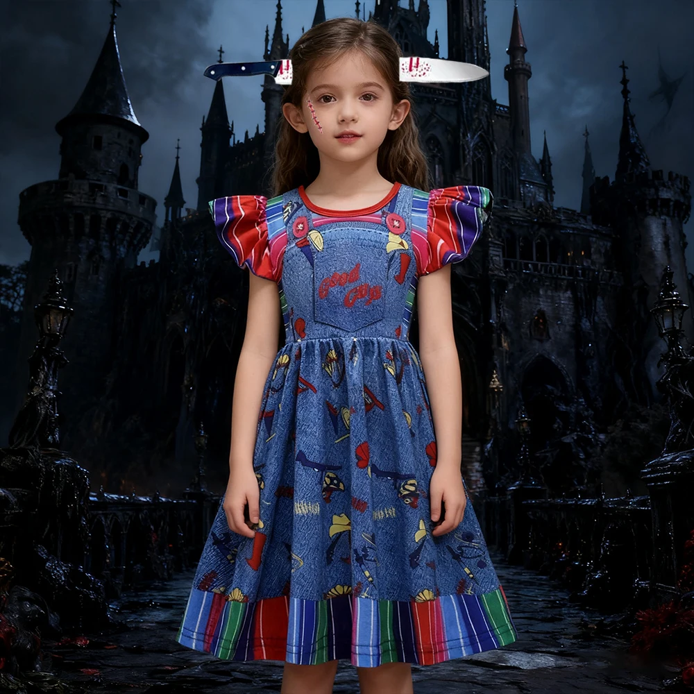 

Children Horror Doll Chucky Cosplay Costumes For Carnival Easter Outfits Girls Party Dresses Christmas Gifts Kids Birthday Dress