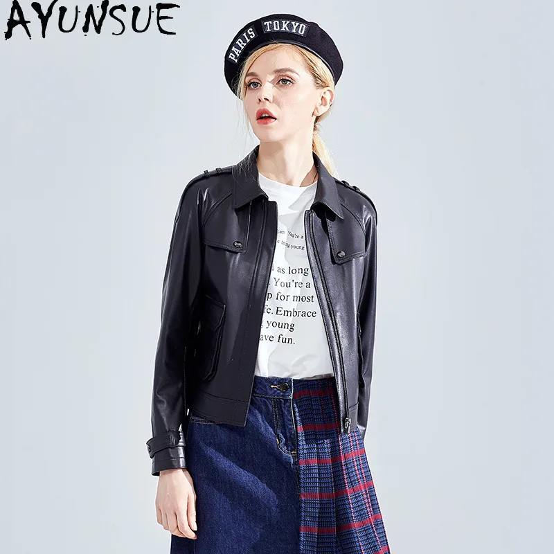 AYUNSUE 100% pelle di pecora Genuino Giacca di Pelle Donna Moto e motociclista Cappotto Delle Donne Giubbotti Primavera Autunno Vestiti Sottile ».ха Жiichtха Ж misce