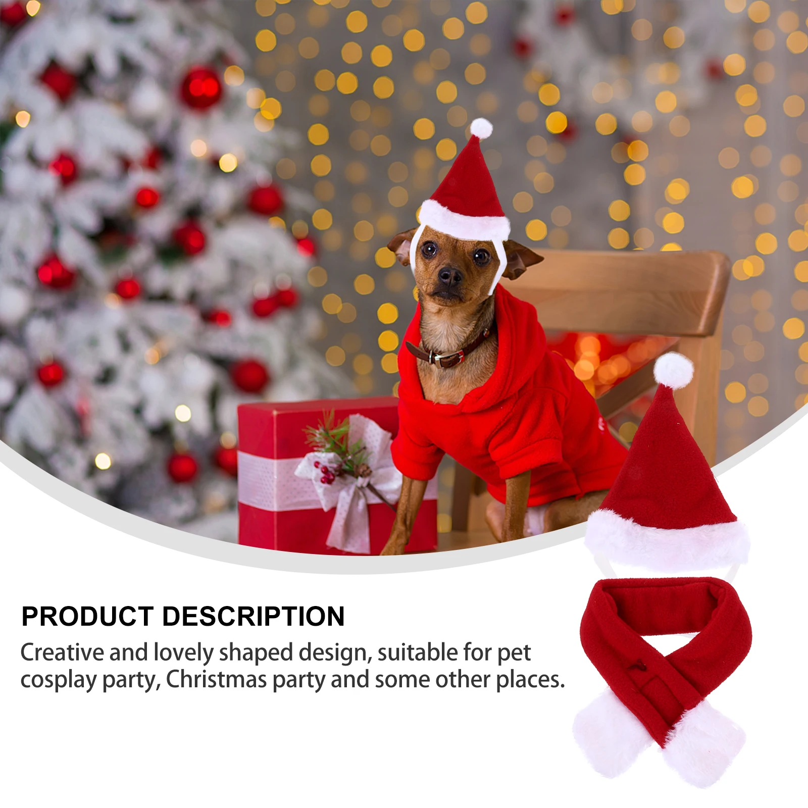 

2Pcs Pet Christmas Hat Scarf Set Acrylic Fleece Dog Cat Costume nament Photo Props Christmas Party Accessory Lightweight Durable
