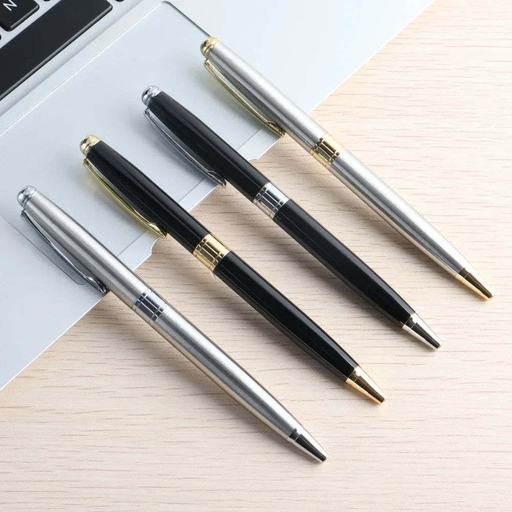 Rotation Business Gift Metal Rotating Ballpoint Pen 0.7 Point Write Smoothly For School Student Stationery Black Silver Ball Pen