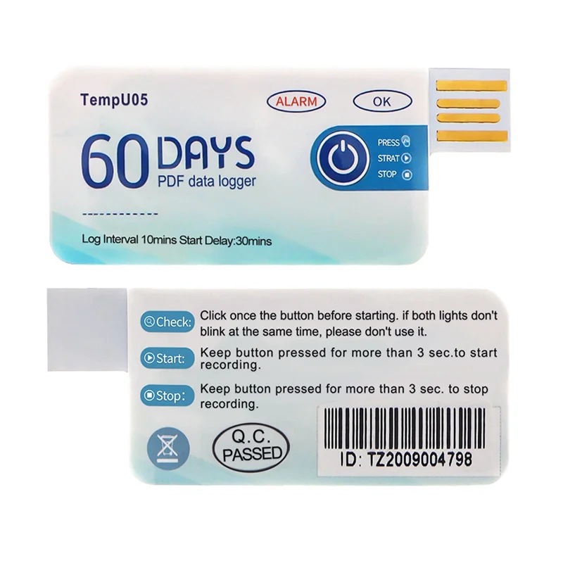 10 Pcs/Lot Tempu05 Temperature Data Logger Single Use 60 Days PDF Report USB Port Data USB Data Logger-Hot