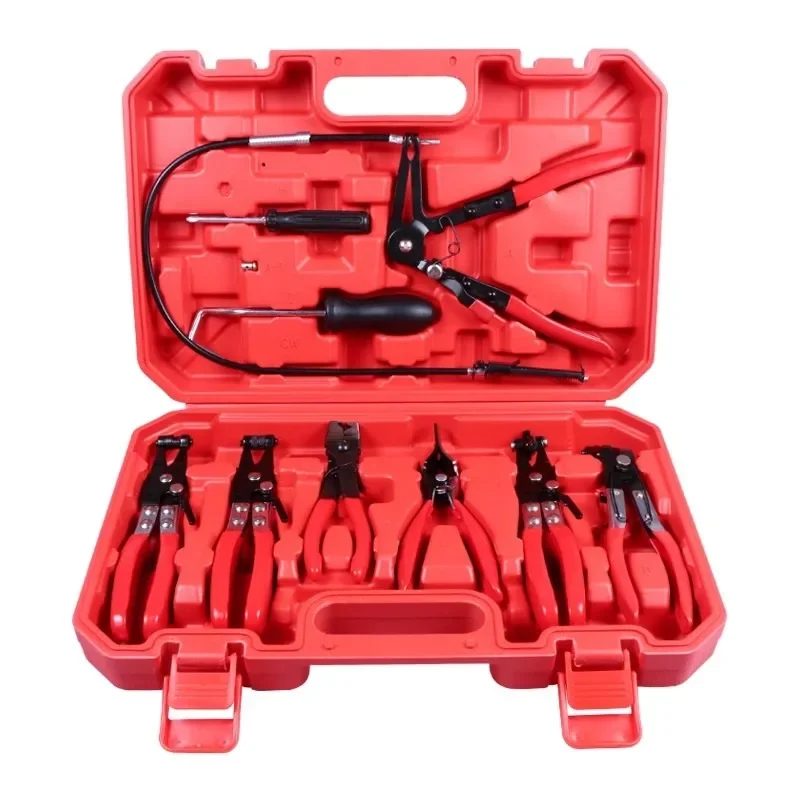 Hose Clamp Ring Plier Flexible Clip Set Cable Plier Swivel Jaw Tool Remover Auto Hand Tool 9Pcs/Set