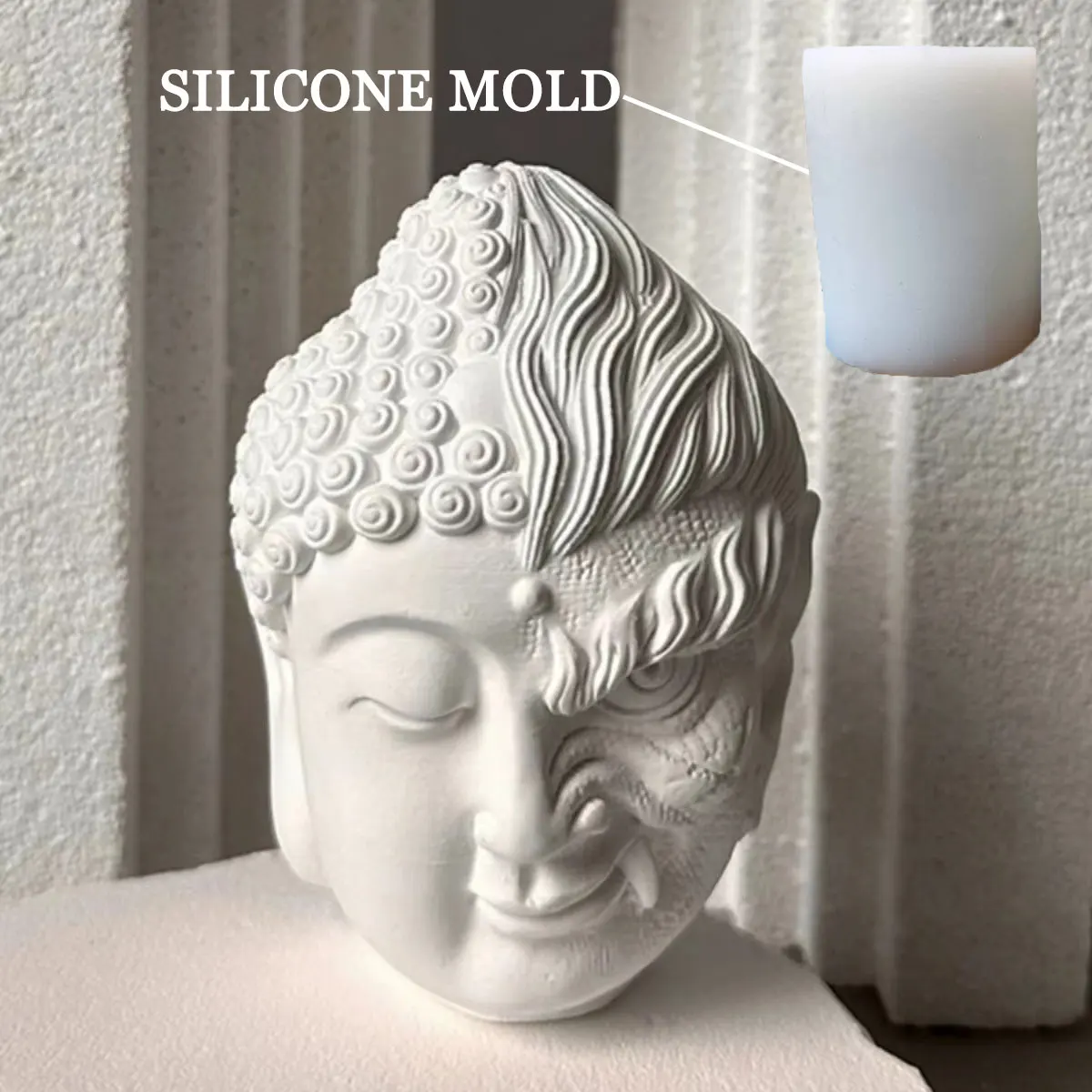 Two-faced Buddha Head Silicone Candle Mold Buddha's head Gypsum Concrete Desktop Decor Mould Tea Pet Bathtub Landscaping Mold