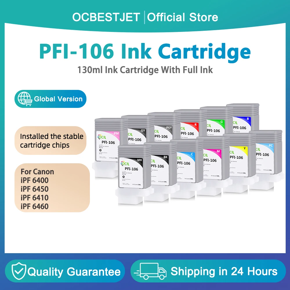 

PFI-106 130ml Compatible Ink Cartridge With Pigment Ink For Canon IPF-6400 IPF-6450 IPF-6410 IPF-6460 Printer High Quality Chips