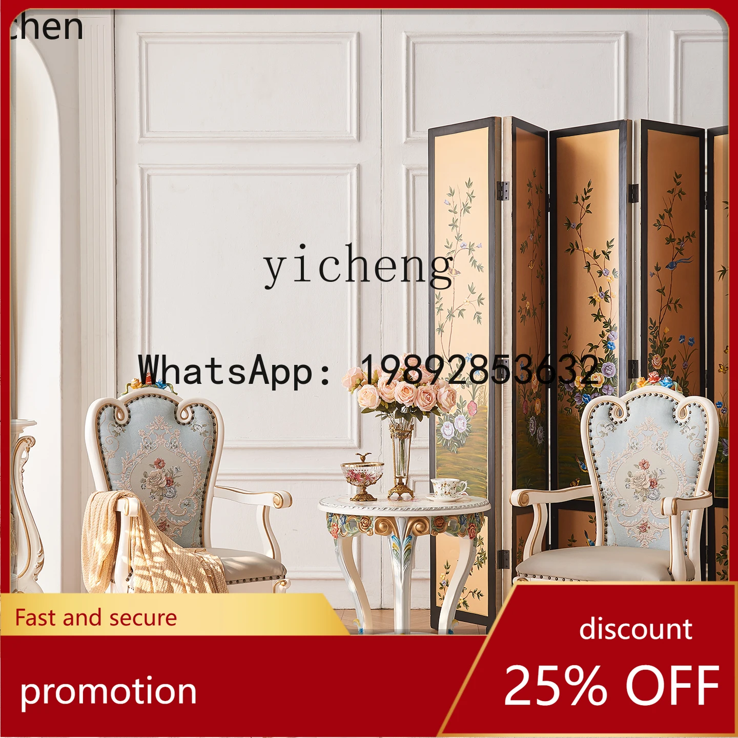 

YFY solid wood hand-painted flower small coffee table bedroom leisure chair corner table