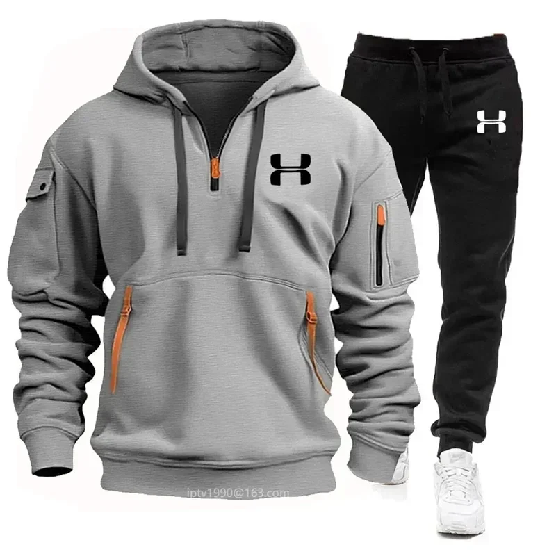 

Men's New Autumn and Winter Multi-pocket Zipper Long-sleeved Hoodie + Sports and Leisure Pants Two-piece Fitness Jogging Suit