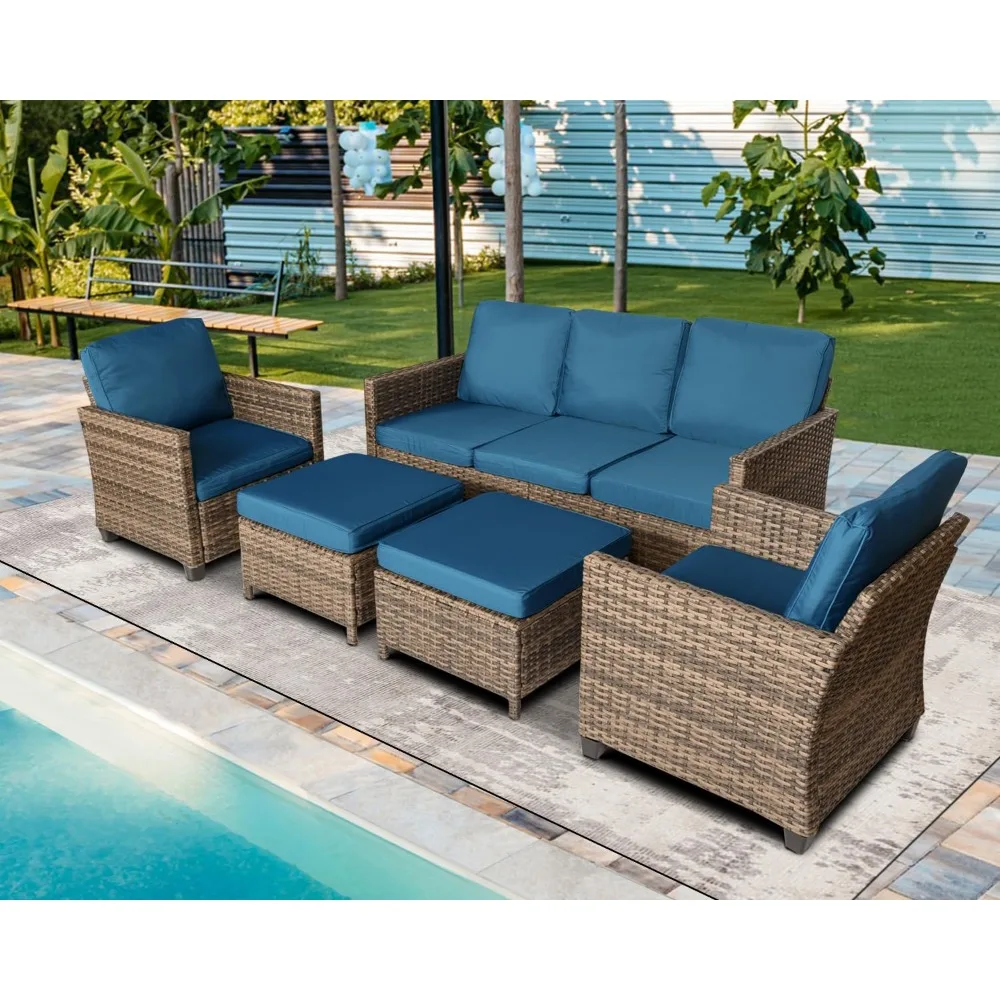 Rattan Outdoor Combination Furniture Set, Terrace Combination, 3 Outdoor Sofas, 2 Single Chairs, 2 Footstools