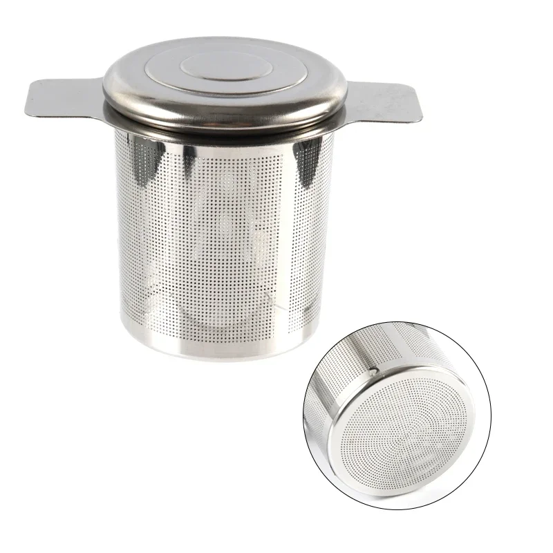 Double Handles Tea Infuser with Lid Stainless Steel Fine Mesh Coffee Filter Teapot Cup Loose Leaf Tea Strainer