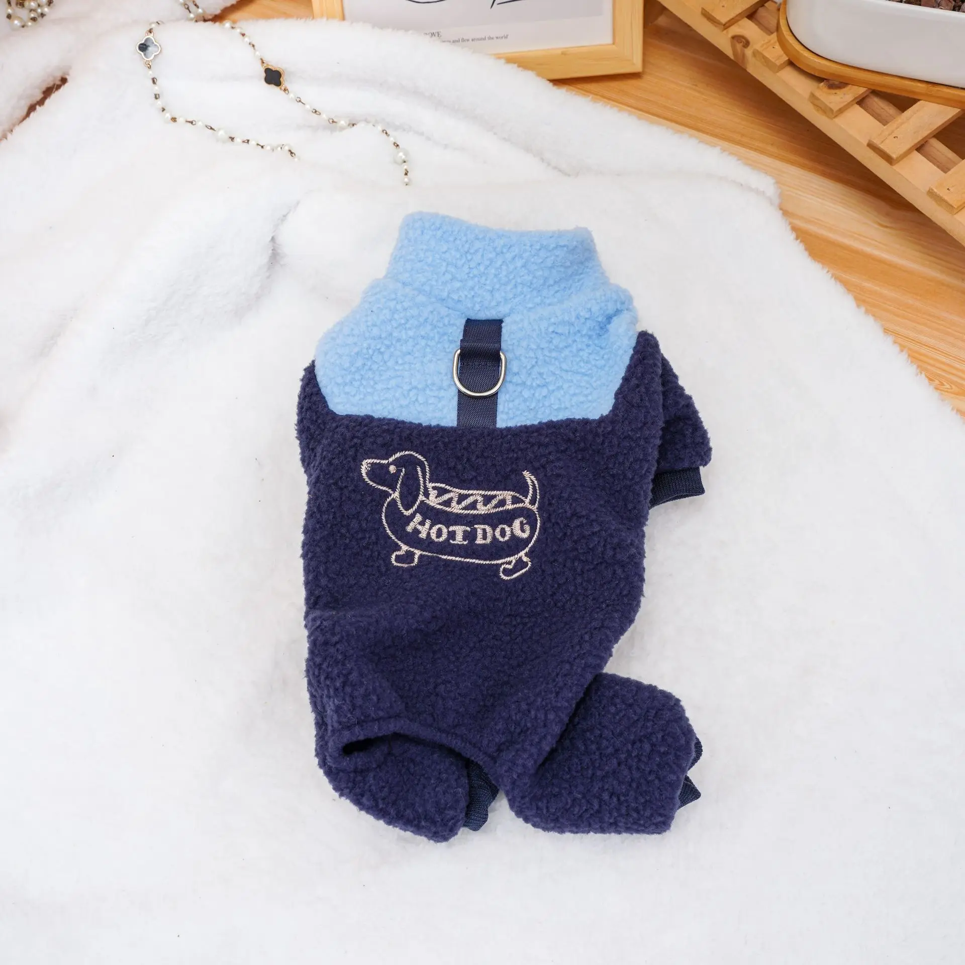 Autumn and Winter Pet Four Legged Pants Clothing Puppy Cat Lamb Wool Hot Dog Embroidery Jumpsuit Teddy Bear Small Dog Coat