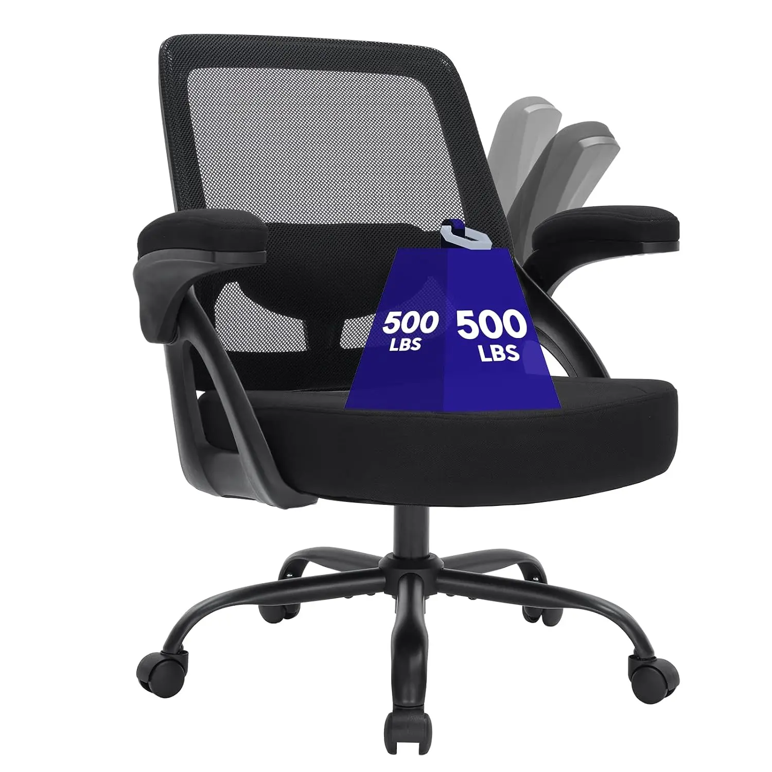 Big and Tall Office Chair 500BLS for Heavy People Mesh Wide Office Chair Heavy Duty Office Chairs with Flip-up Armrests Computer